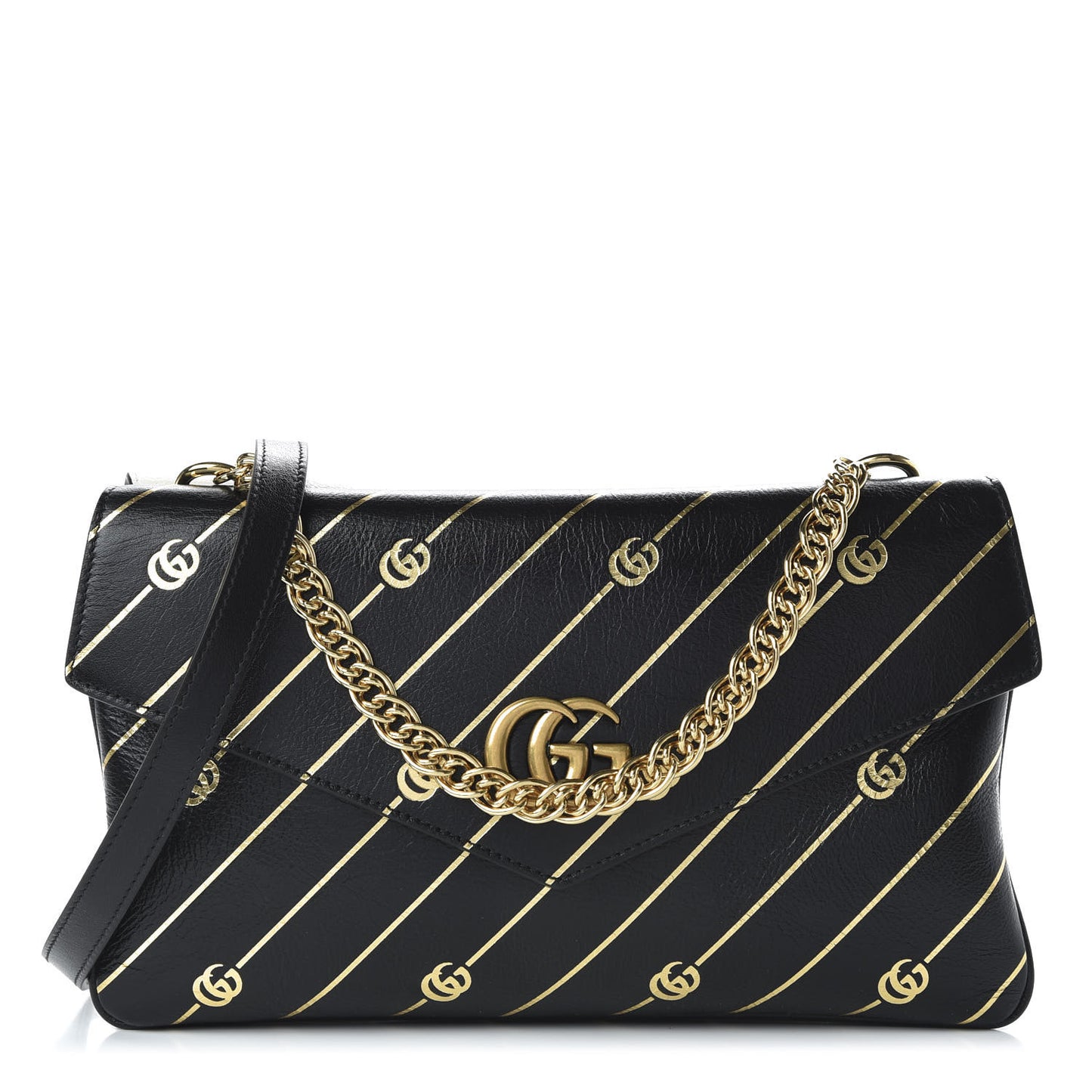 Calfskin Diagonal GG Medium Thiara Double Envelope Shoulder Bag Black White