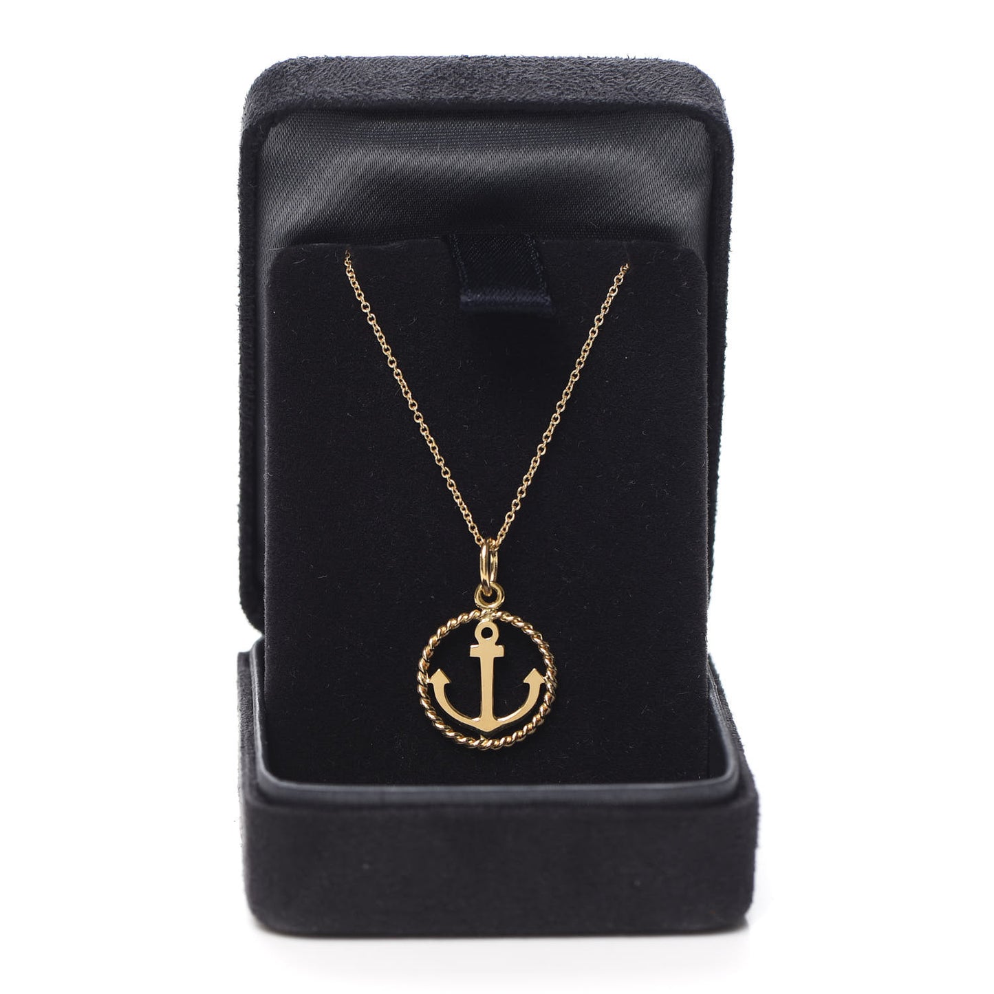 18K Yellow Gold Twist Anchor Charm Pendant Necklace
