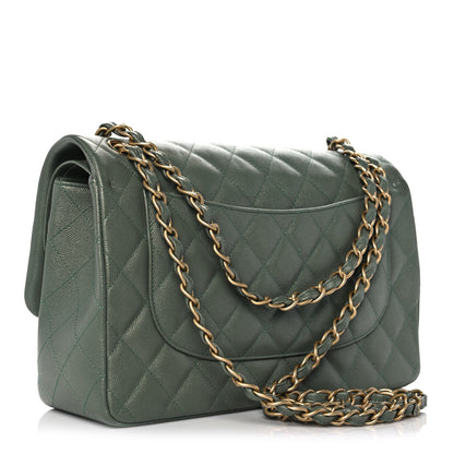 Chanel Iridescent Caviar Quilted Jumbo Double Flap Green 3 of 10