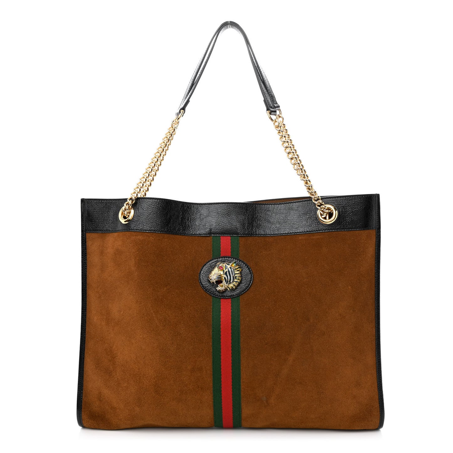 Suede Patent Large Rajah Chain Tote Nocciola Black