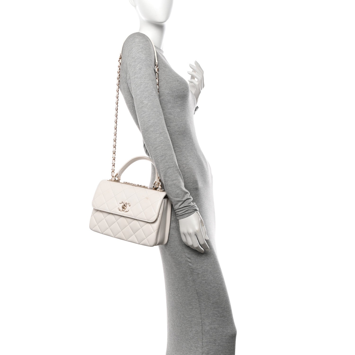 Chanel Lambskin Quilted Small Trendy Chain CC Flap Dual Handle Bag White 2 of 13