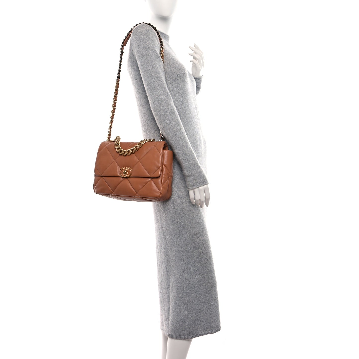 Lambskin Quilted Large Chanel 19 Flap Brown