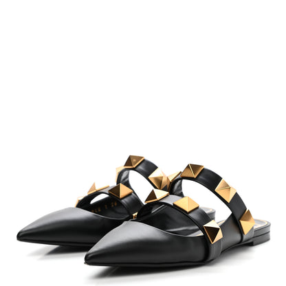 Valentino Garavani Calfskin Roman Stud Flat Mules 36 Black 3 of 10