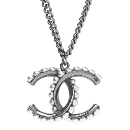 Chanel Pearl CC Pendant Necklace Silver 4 of 6
