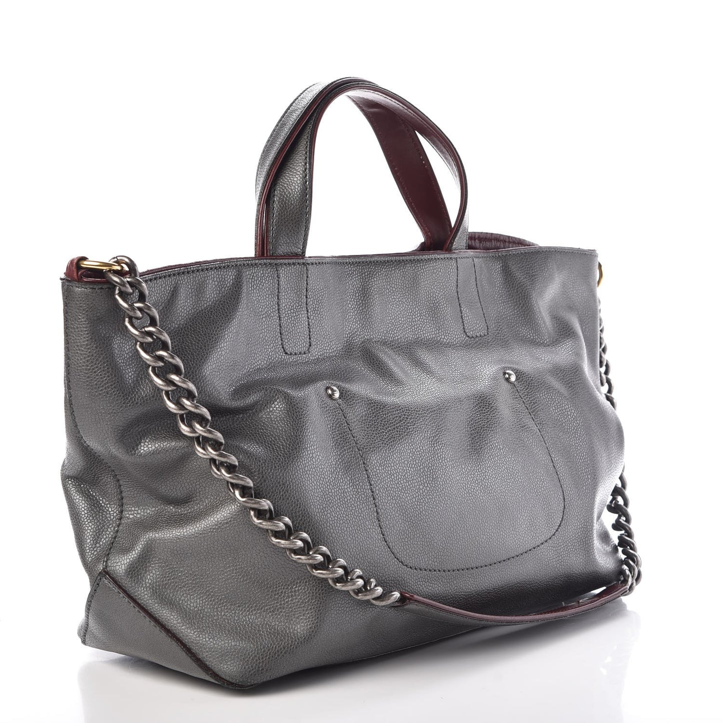Metallic Caviar Mademoiselle Lock Cerf Shopper Tote Silver