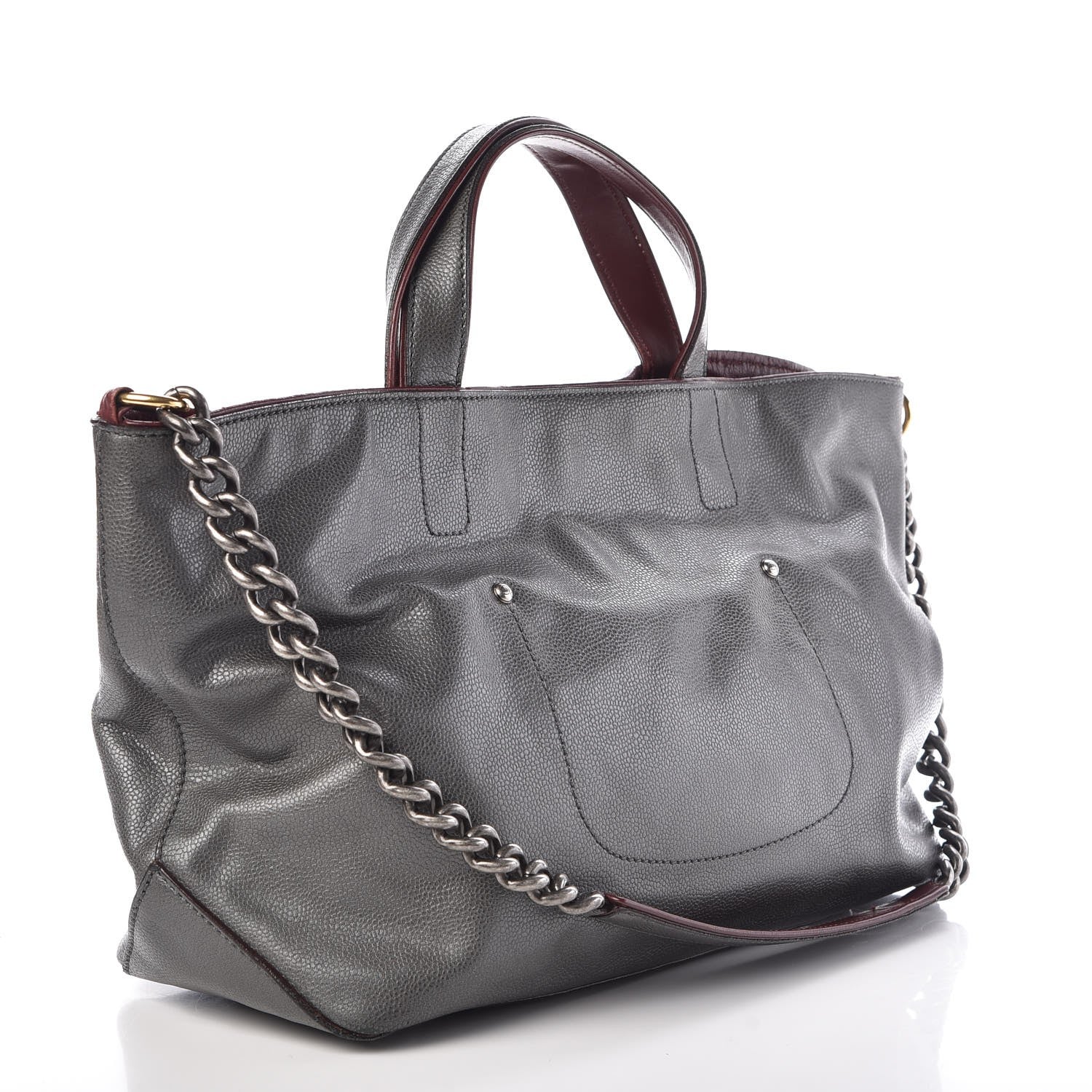 Chanel Metallic Caviar Mademoiselle Lock Cerf Shopper Tote Silver 3 of 10