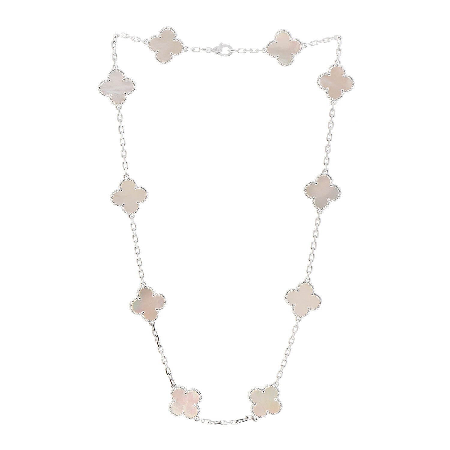 Van Cleef & Arpels 18K White Gold Mother of Pearl 10 Motifs Vintage Alhambra Necklace 3 of 6
