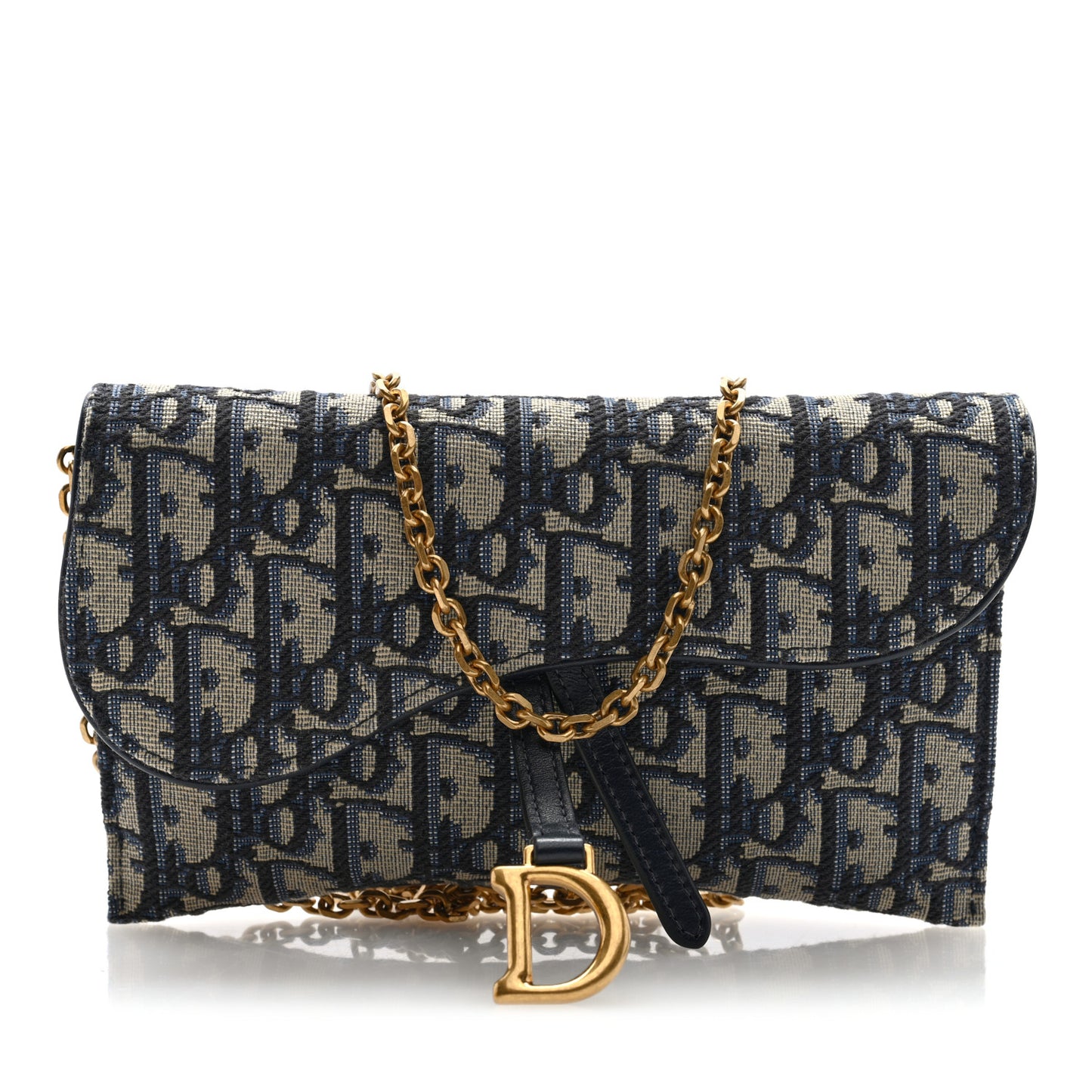 Oblique Saddle Chain Long Wallet Blue