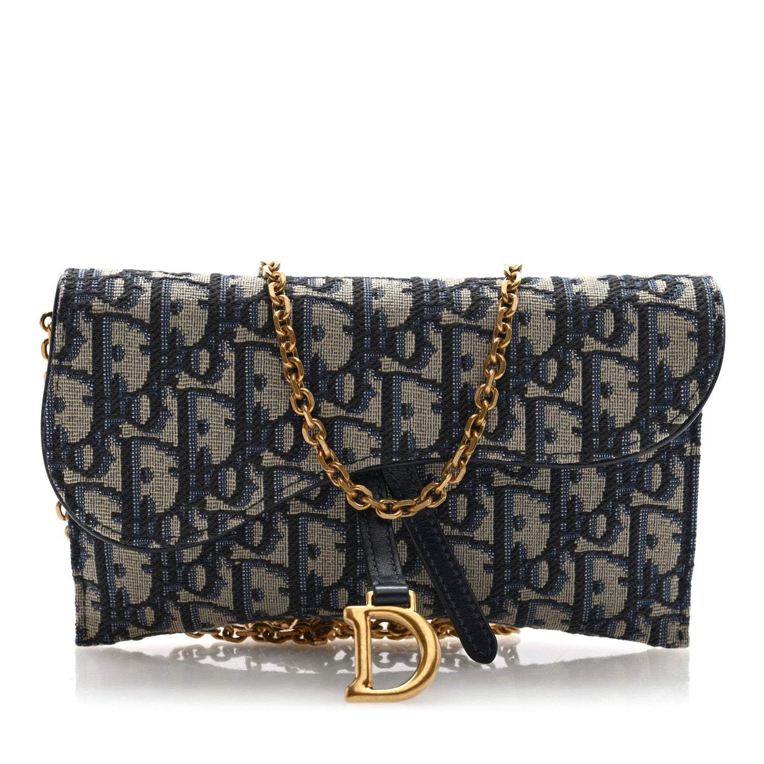 Christian Dior Oblique Saddle Chain Long Wallet Blue 1 of 9