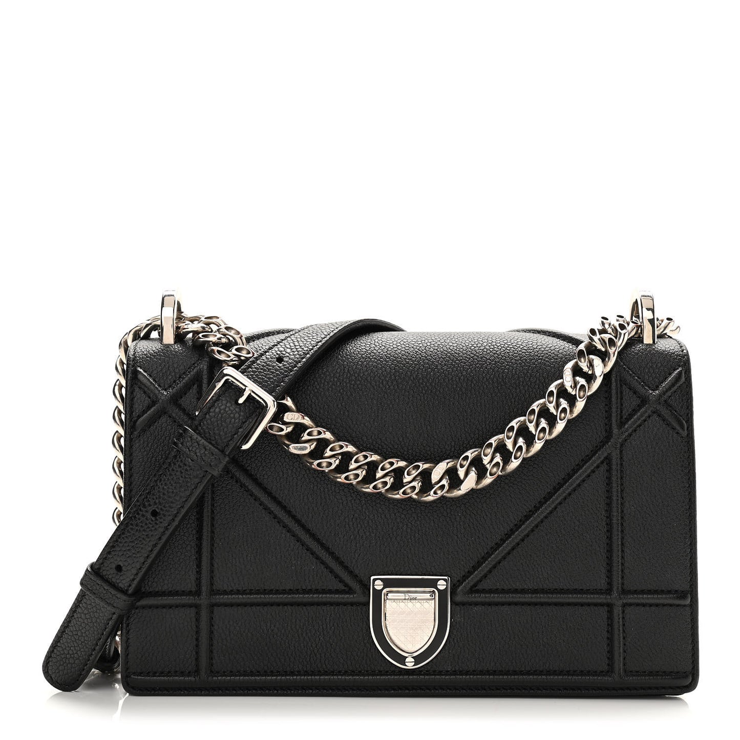 Grained Calfskin Medium Diorama Flap Bag Black