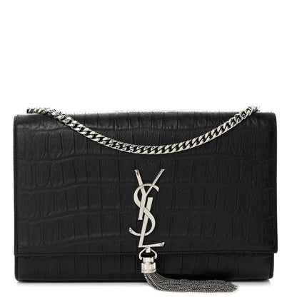 Saint Laurent Calfskin Crocodile Embossed Medium Classic Monogram Kate Tassel Satchel Black 1 of 11