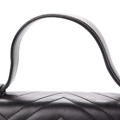 Gucci Calfskin Matelasse Medium GG Marmont Top Handle Shoulder Bag Black 8 of 14