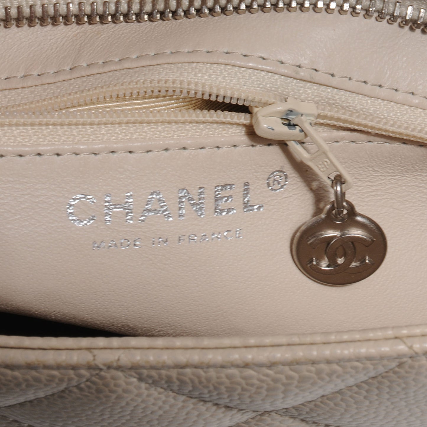 Caviar Quilted Medallion Tote Light Beige