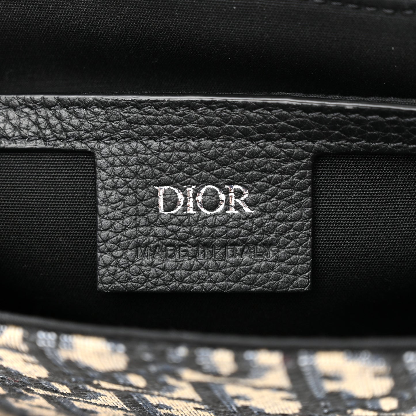 Oblique Jacquard Grained Calfskin Saddle Pouch With Strap Beige Black