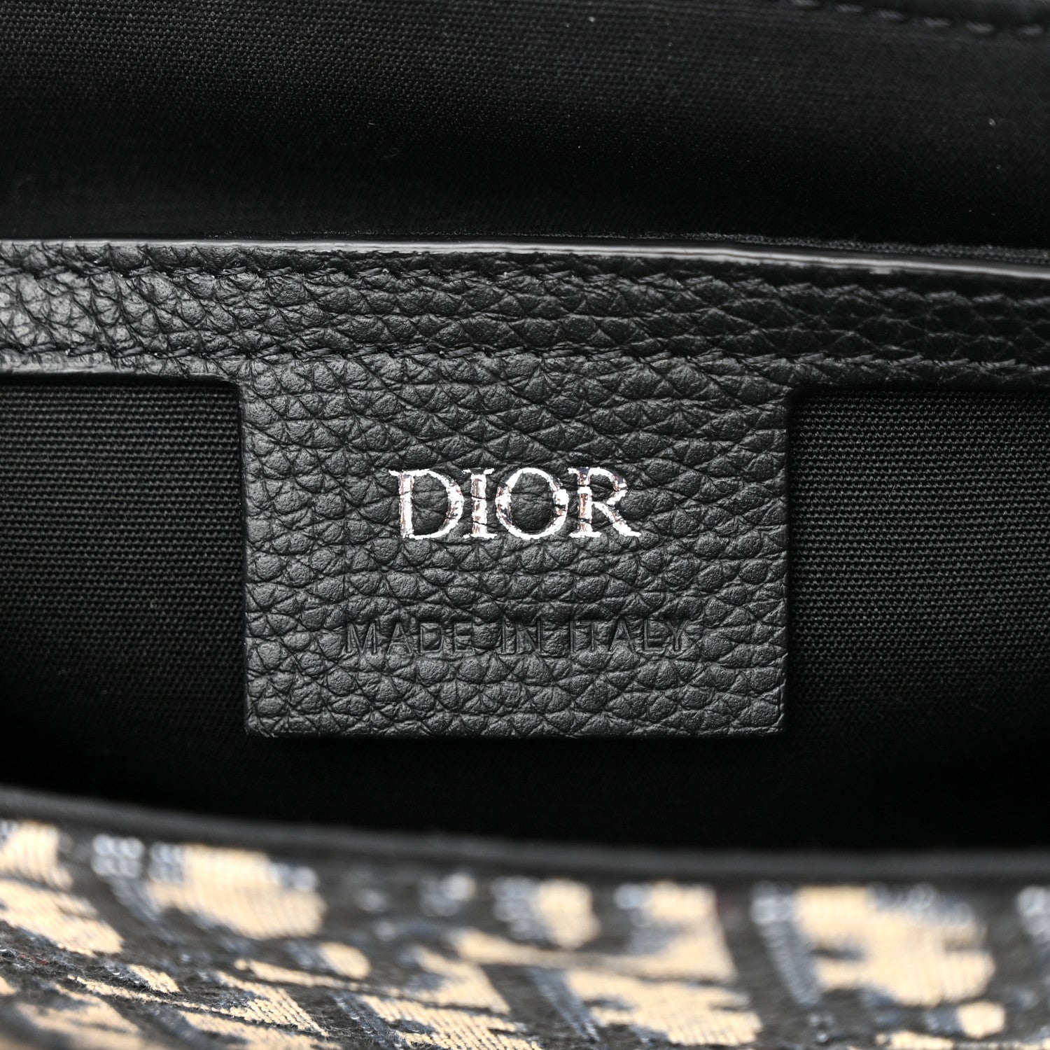 Christian Dior Oblique Jacquard Grained Calfskin Saddle Pouch With Strap Beige Black 6 of 11