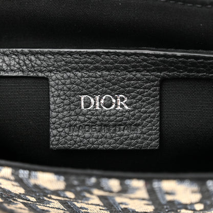 Christian Dior Oblique Jacquard Grained Calfskin Saddle Pouch With Strap Beige Black 6 of 11