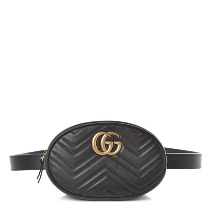 Gucci Calfskin Matelasse GG Marmont Belt Bag 105 42 Black 1 of 12