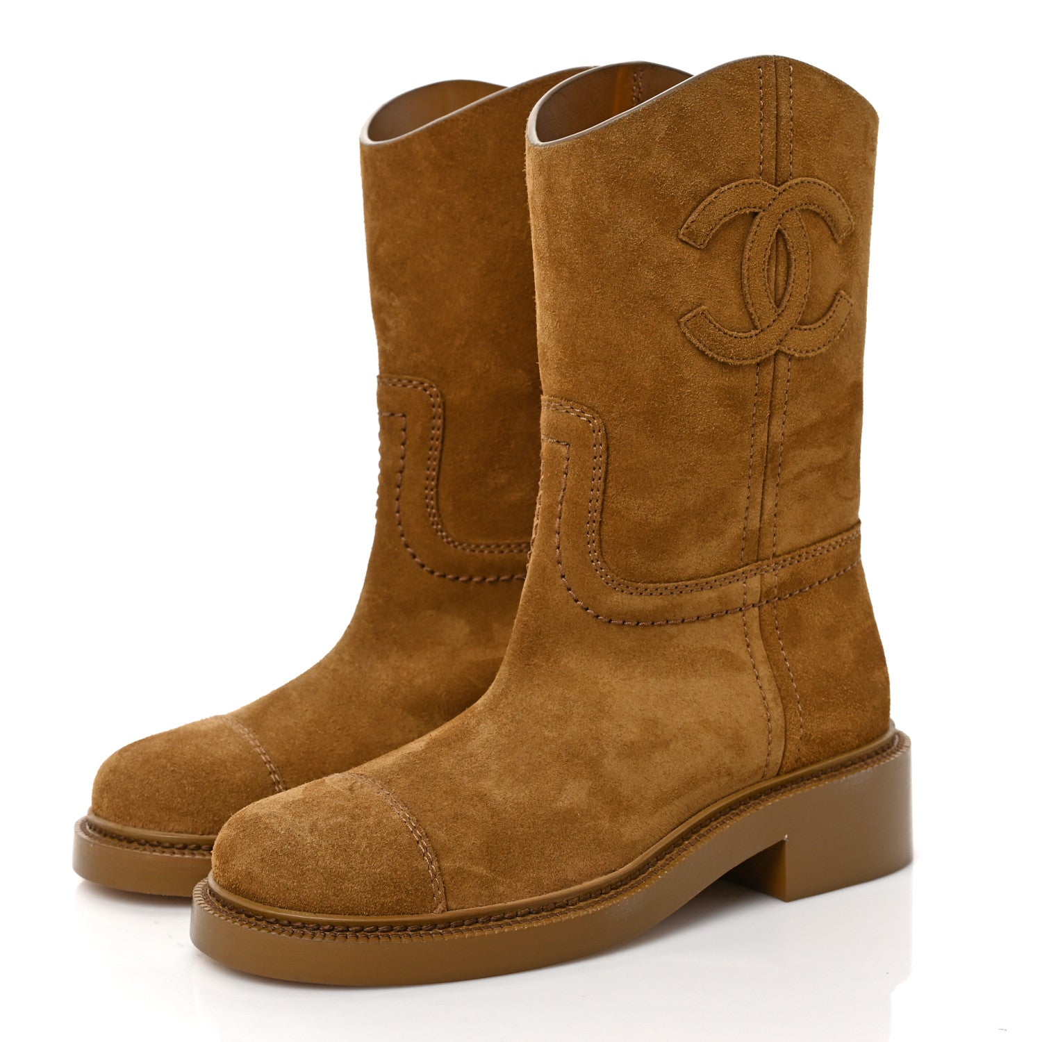 Chanel Suede Quilted Cap Toe Boots 36 Brown 3 of 9