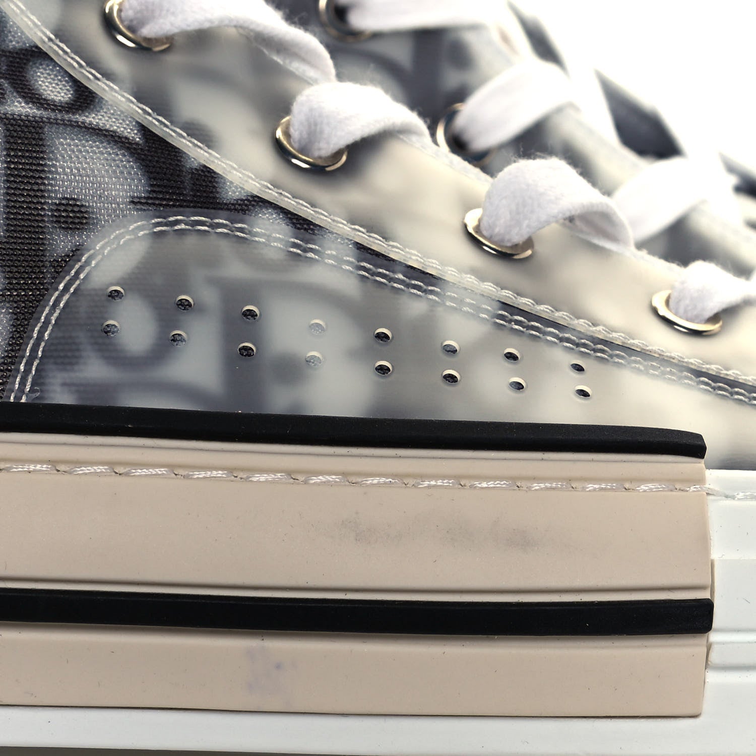 Christian Dior Technical Canvas Oblique Mens B23 High Top Sneakers 44 White Black 9 of 9