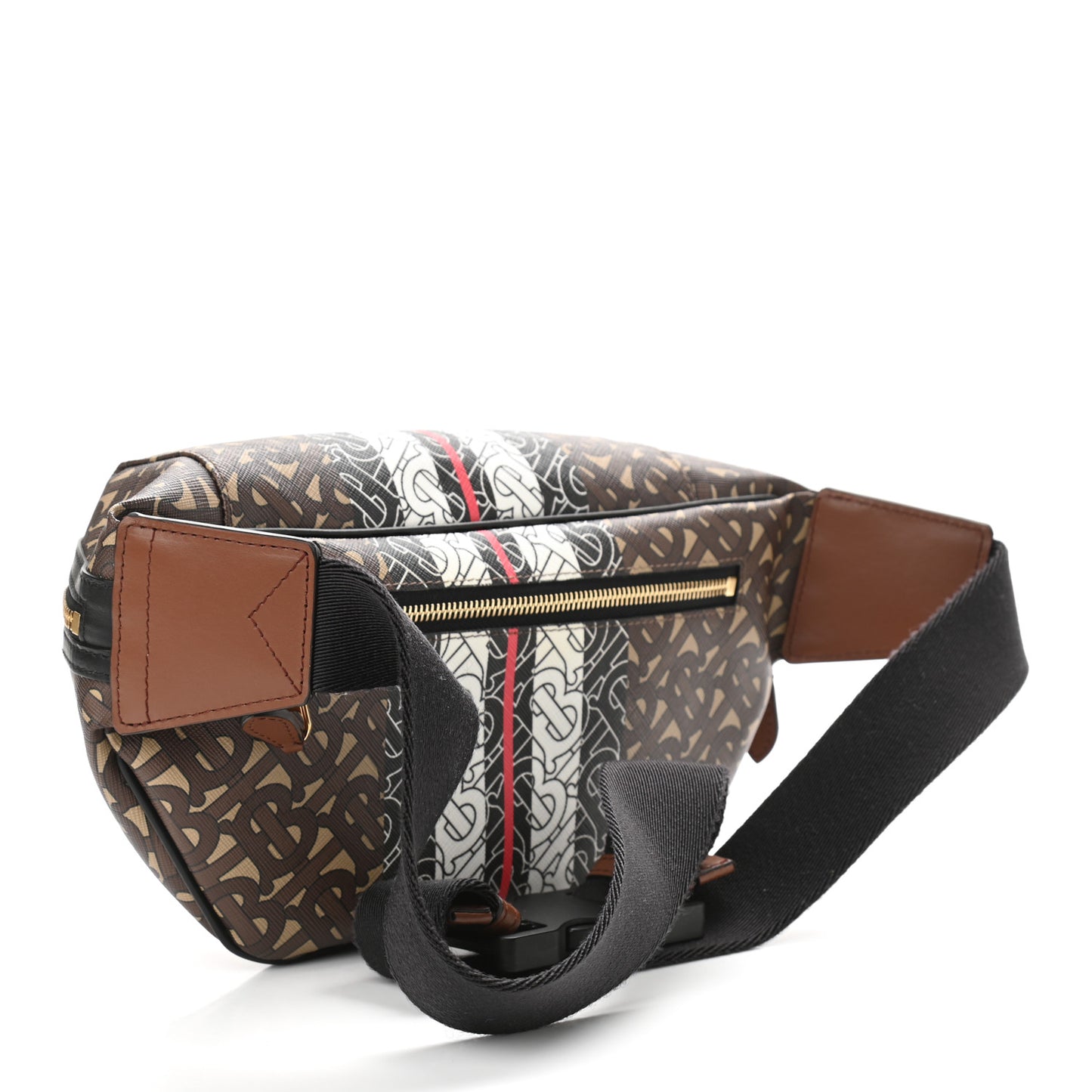 E-Canvas Monogram Stripe Medium Sonny Bum Bag Bridle Brown