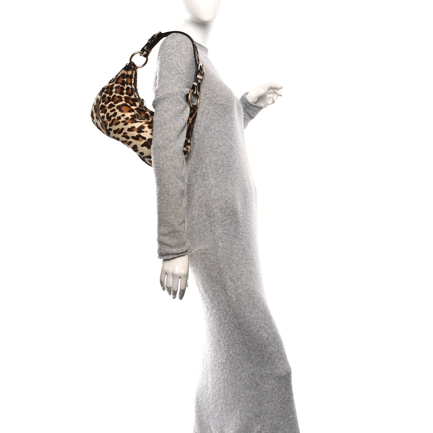 Calf Hair Leopard Print Shoulder Bag Avorio