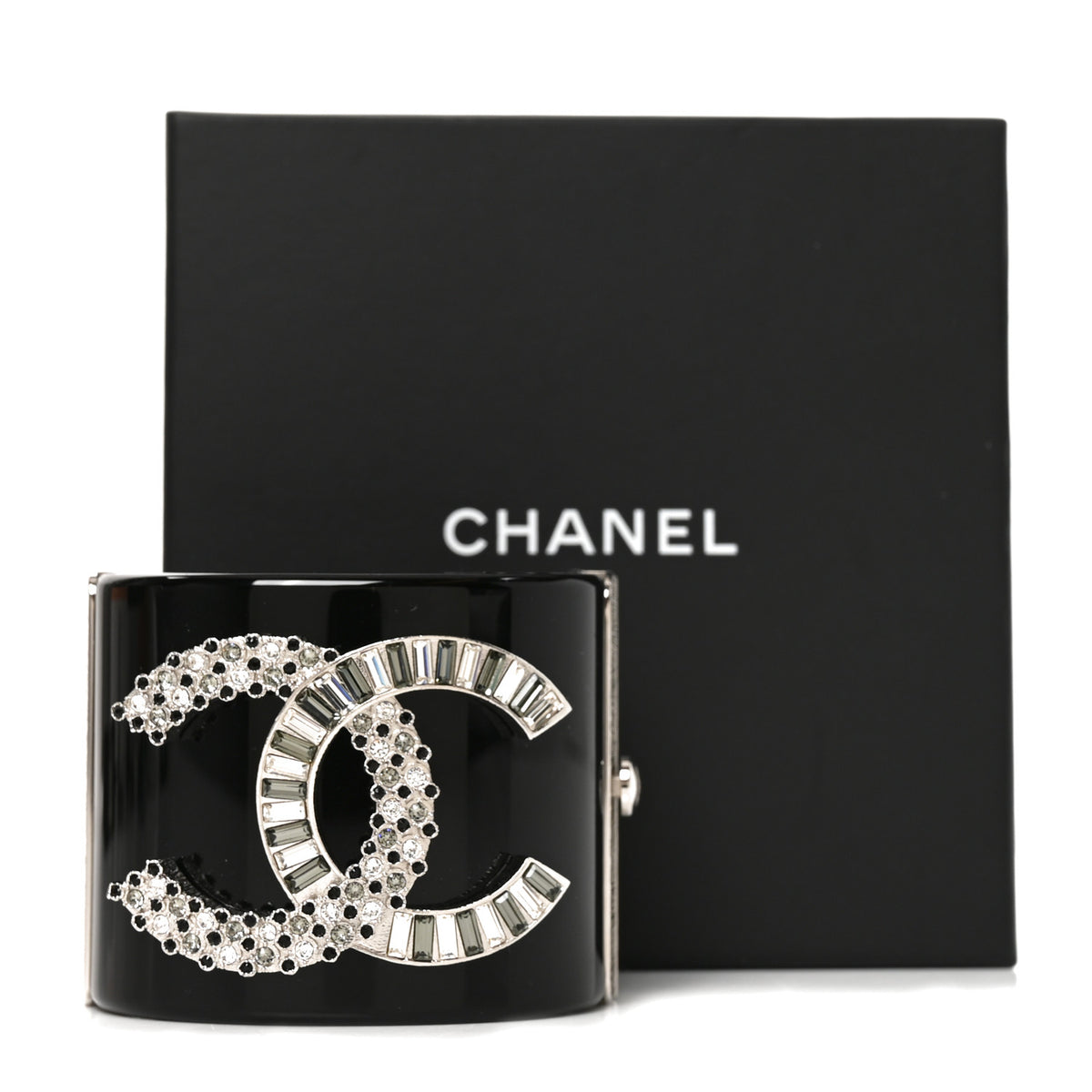 Chanel Resin Baguette Crystal CC Cuff Black 6 of 6