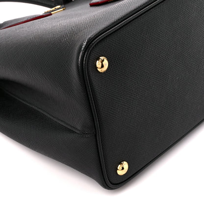 Prada Saffiano Cuir Medium Double Bag Black Fuoco 10 of 11