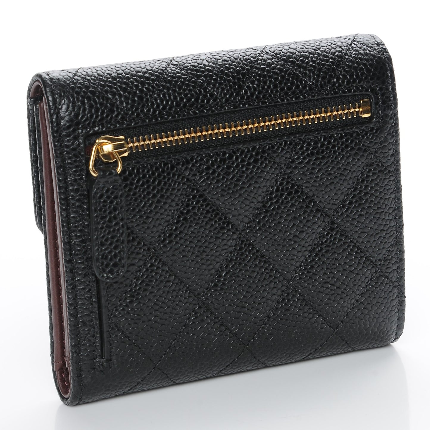 Caviar Quilted Compact Flap Wallet Black
