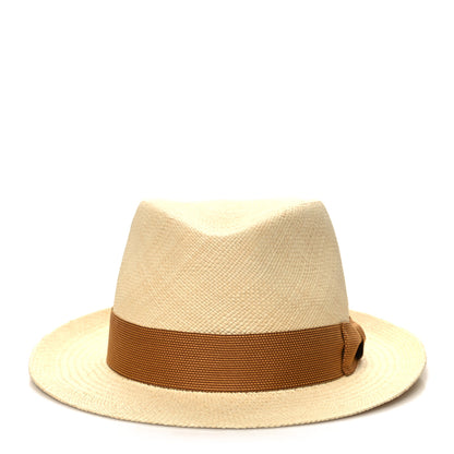 Hermes Straw Mens Funk Panama Hat 58 Natural Stop Nicotine 3 of 9