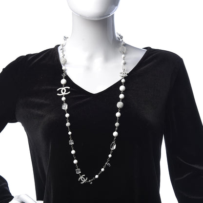 Chanel Crystal Bead CC Necklace Silver White 2 of 5