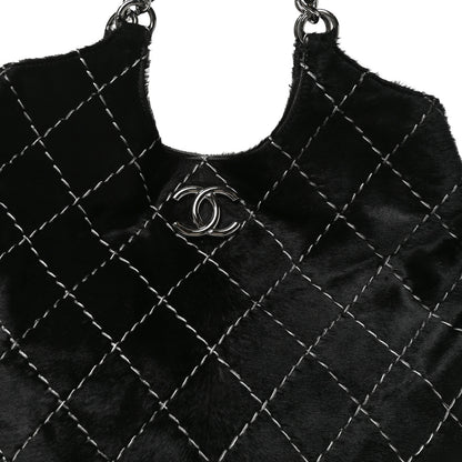 Chanel Pony Hair Double Contrast Stitch Tote Black 8 of 10