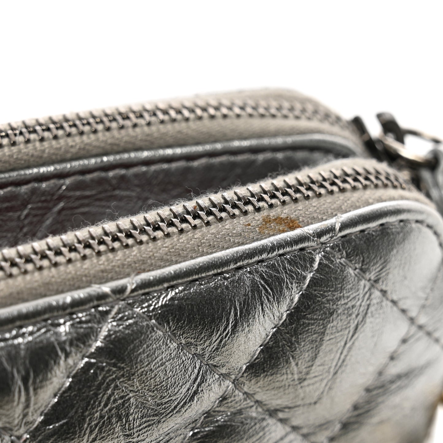 Metallic Lambskin Calfskin Quilted Small Gabrielle Clutch With Chain Silver