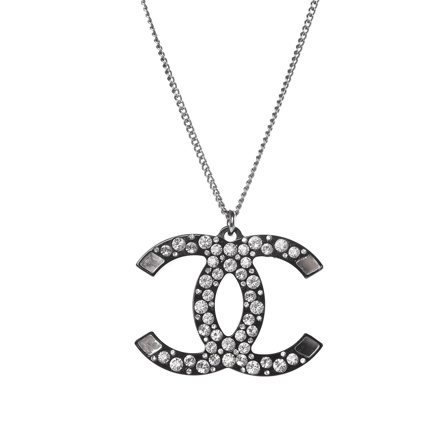 Chanel Crystal Resin CC Pendant Necklace Black 4 of 6