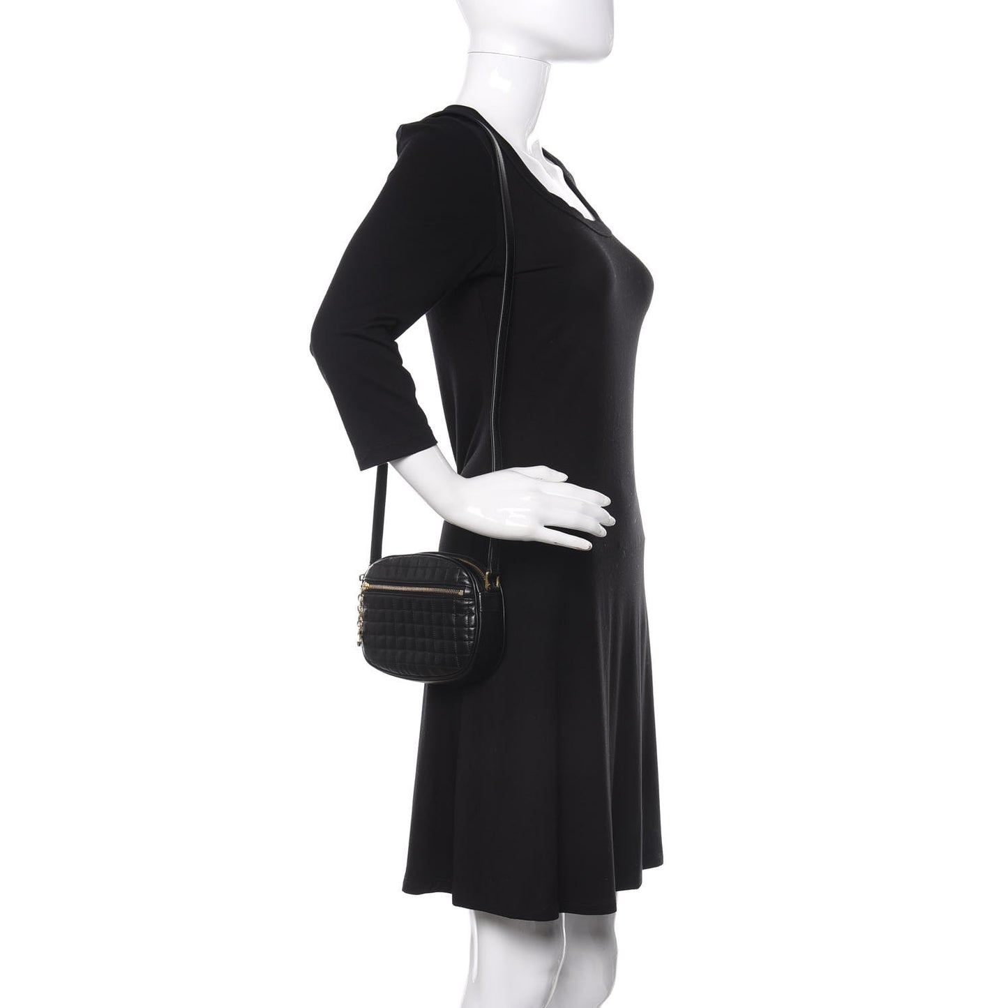 Calfskin Quilted Small C Charm Bag Black