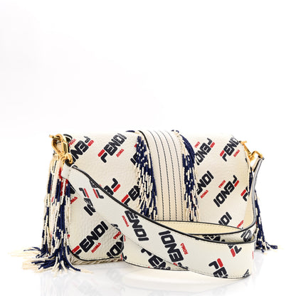 Fendi X FILA Calfskin Mania Fringe Baguette White 3 of 10