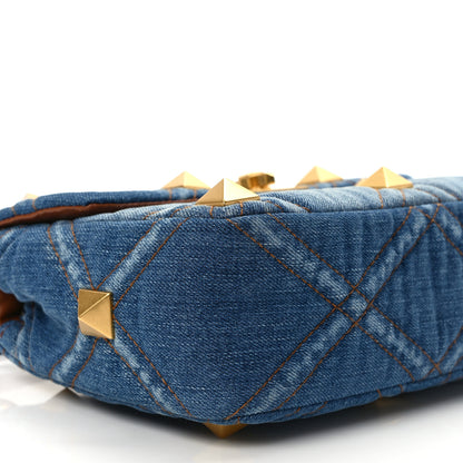 Valentino Garavani Denim Medium Roman Stud Shoulder Bag Light Denim Selleria 7 of 8