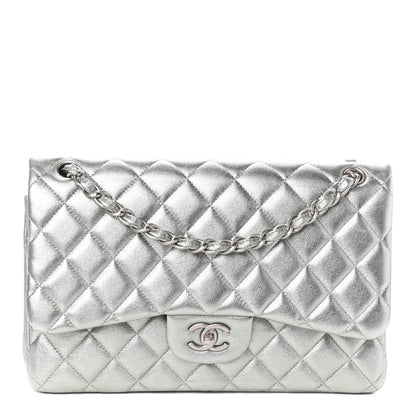 Chanel Metallic Lambskin Quilted Jumbo Double Flap Silver 1 of 10