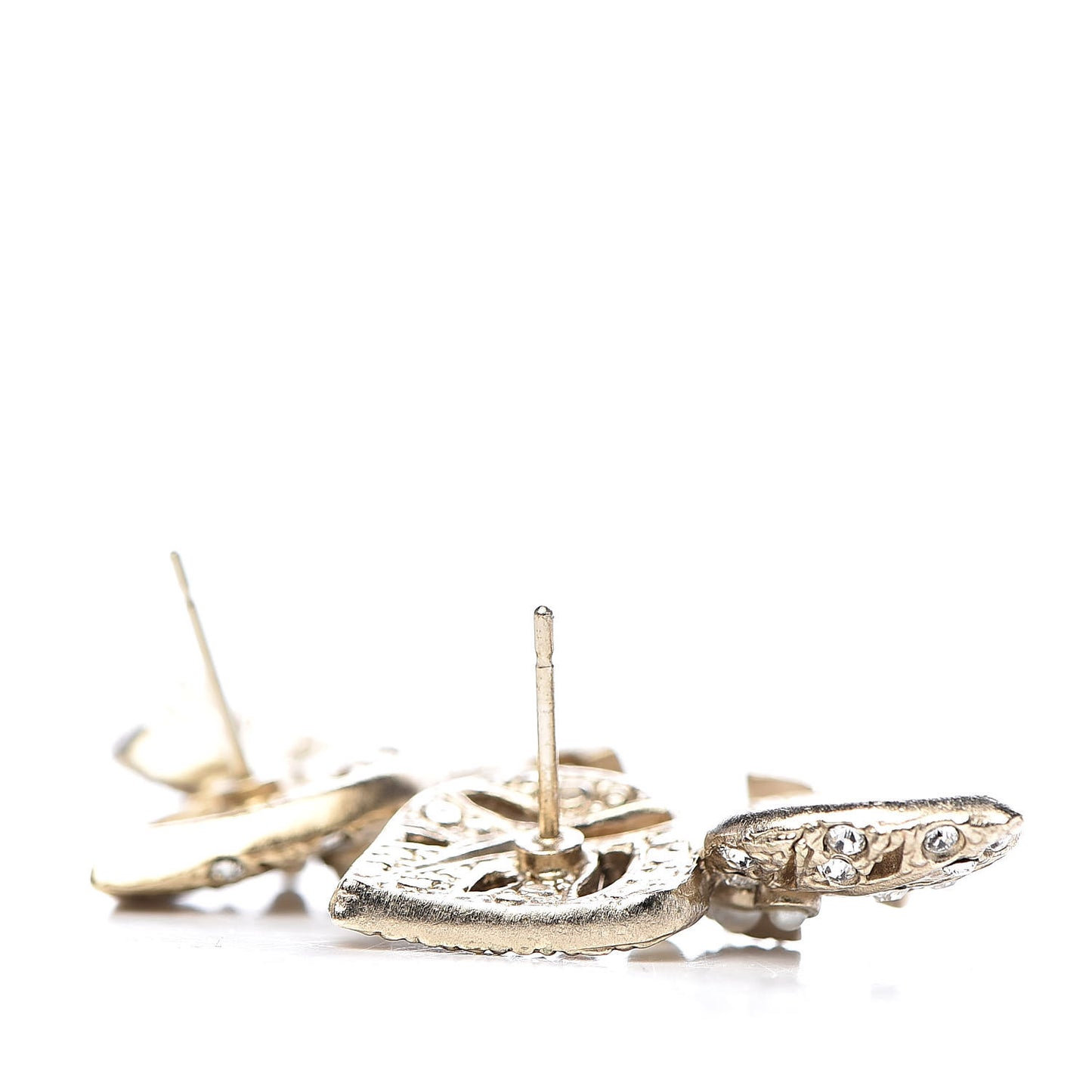 Crystal Pearl CC Leaf Earrings Gold