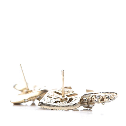 Chanel Crystal Pearl CC Leaf Earrings Gold 3 of 3