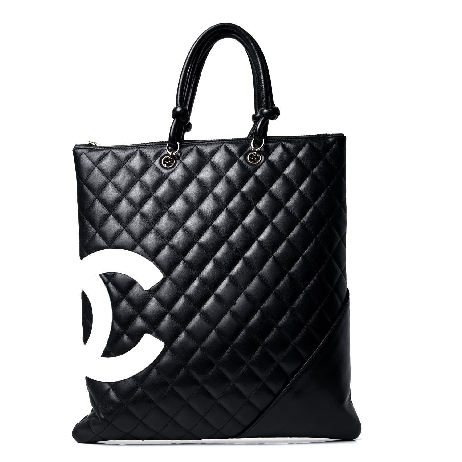 Chanel Calfskin Cambon Flat Tote Black White 1 of 4
