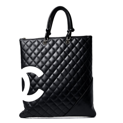 Chanel Calfskin Cambon Flat Tote Black White 1 of 4
