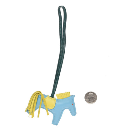 Hermes Milo Lambskin Grigri Rodeo Horse Bag Charm PM Bleu Celeste Lime Malachite 2 of 4