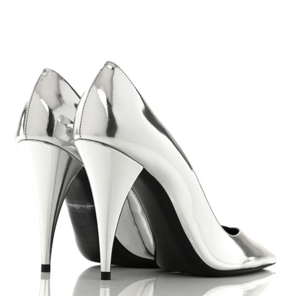 Saint Laurent Calfskin Kiki 100 Pumps 38.5 Silver 4 of 9