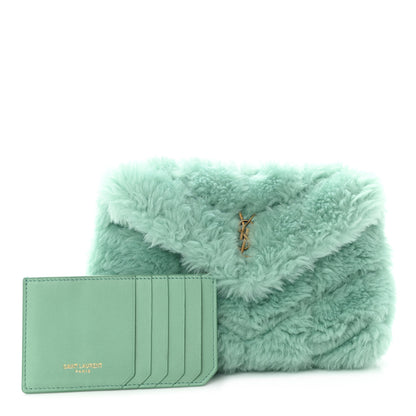 Saint Laurent Shearling Quilted Monogram Loulou Puffer Pouch Clutch Iced Mint Iced Mint 1 of 10