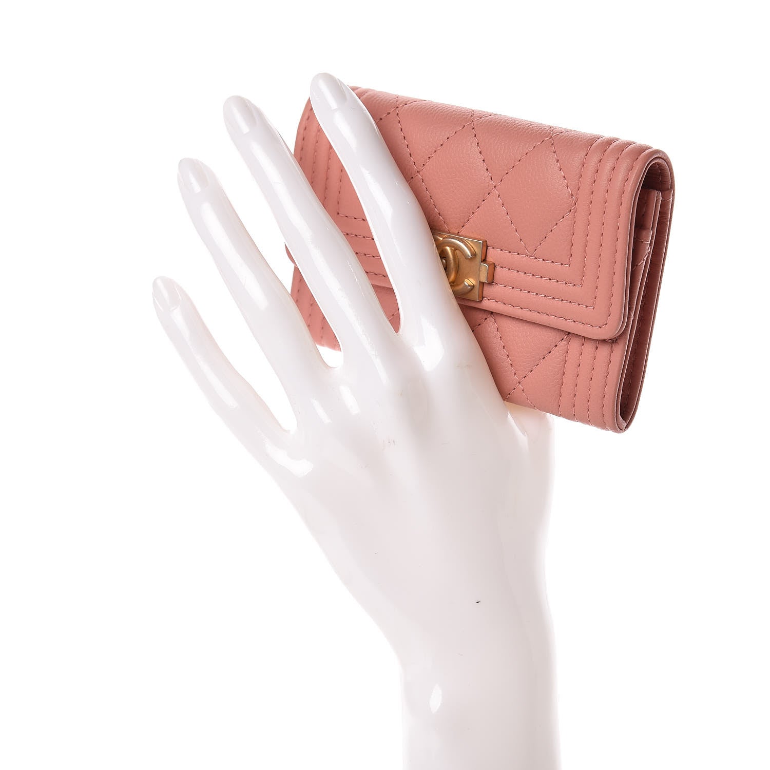 Chanel Caviar Quilted Boy Card Holder Wallet Powder Pink 2 of 9