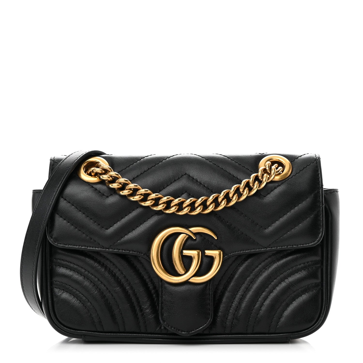 Gucci Calfskin Matelasse Mini GG Marmont Shoulder Bag Black 1 of 16