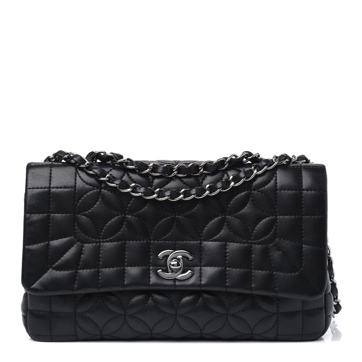 Lambskin Quilted Lady Graphic Flap Black