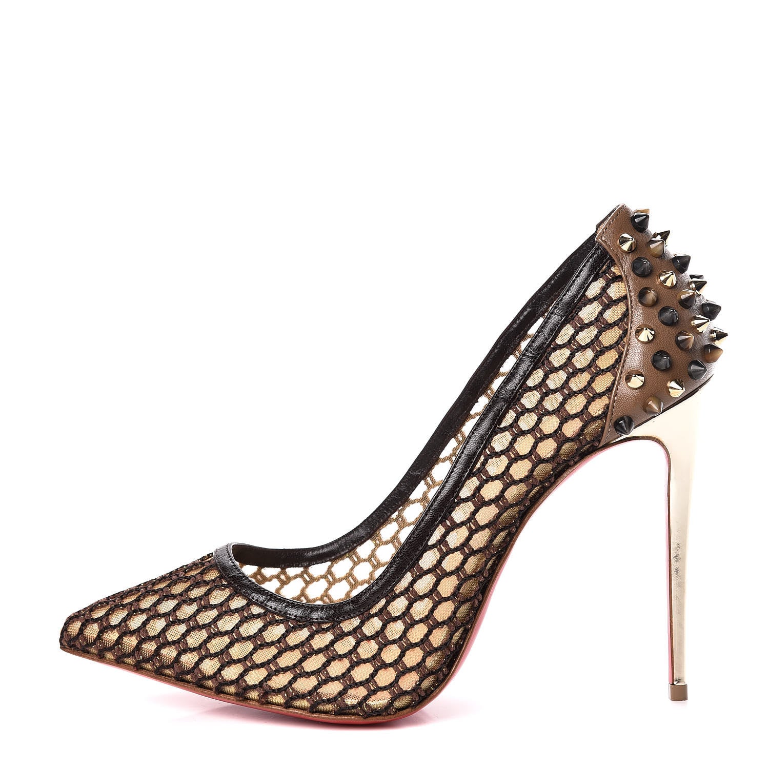 Christian Louboutin Fishnet Mesh Suede Guni 100 Spiked Pumps 39.5 Black 1 of 9