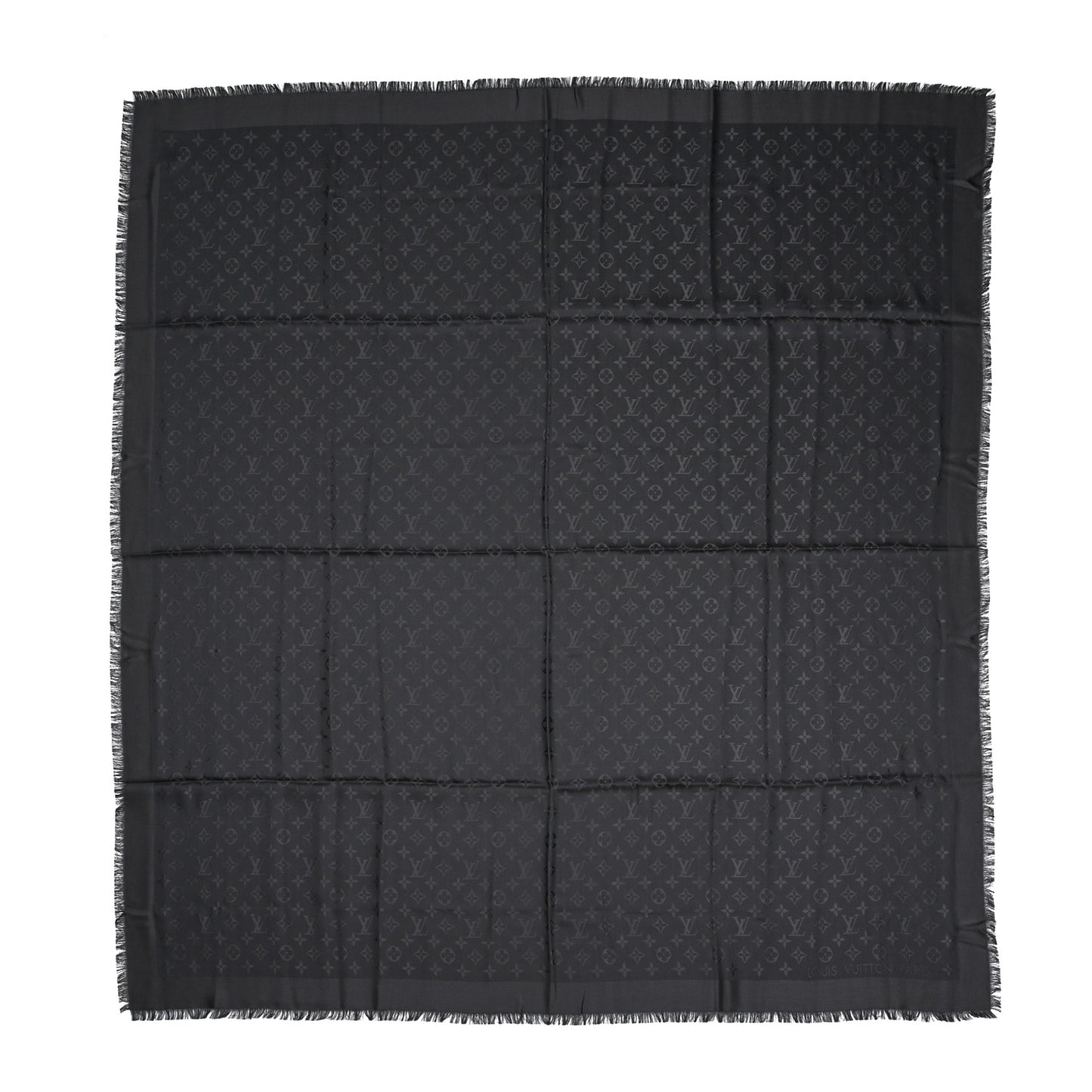 Silk Wool Monogram Shawl Charcoal Grey