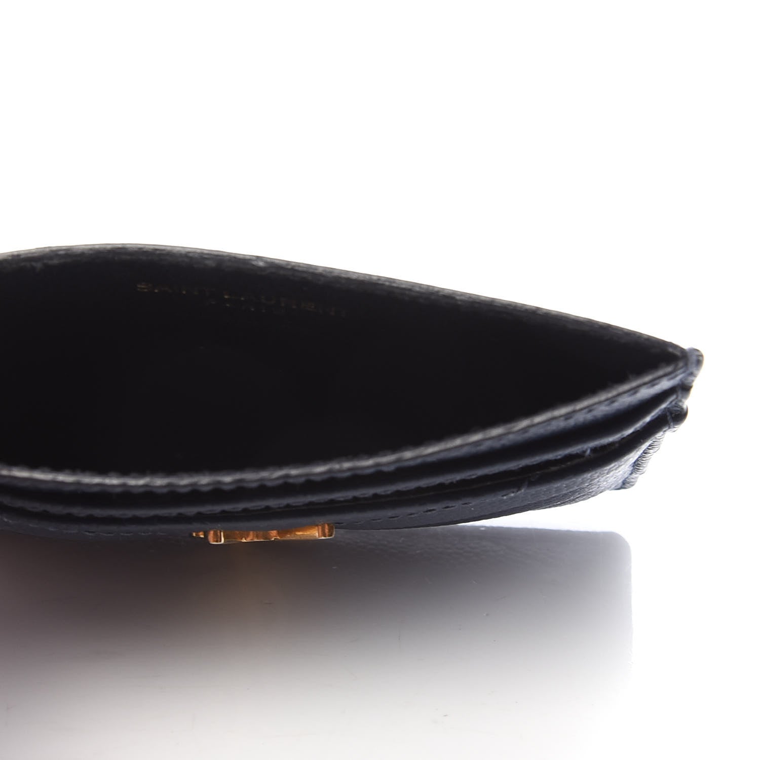 Saint Laurent Grain De Poudre Matelasse Chevron Monogram Credit Card Case Navy 5 of 8